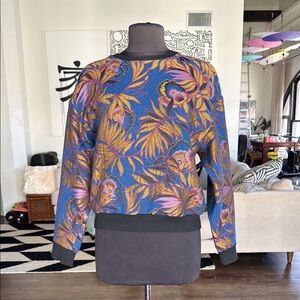 Floral Patterned Blue and Gold Sweater